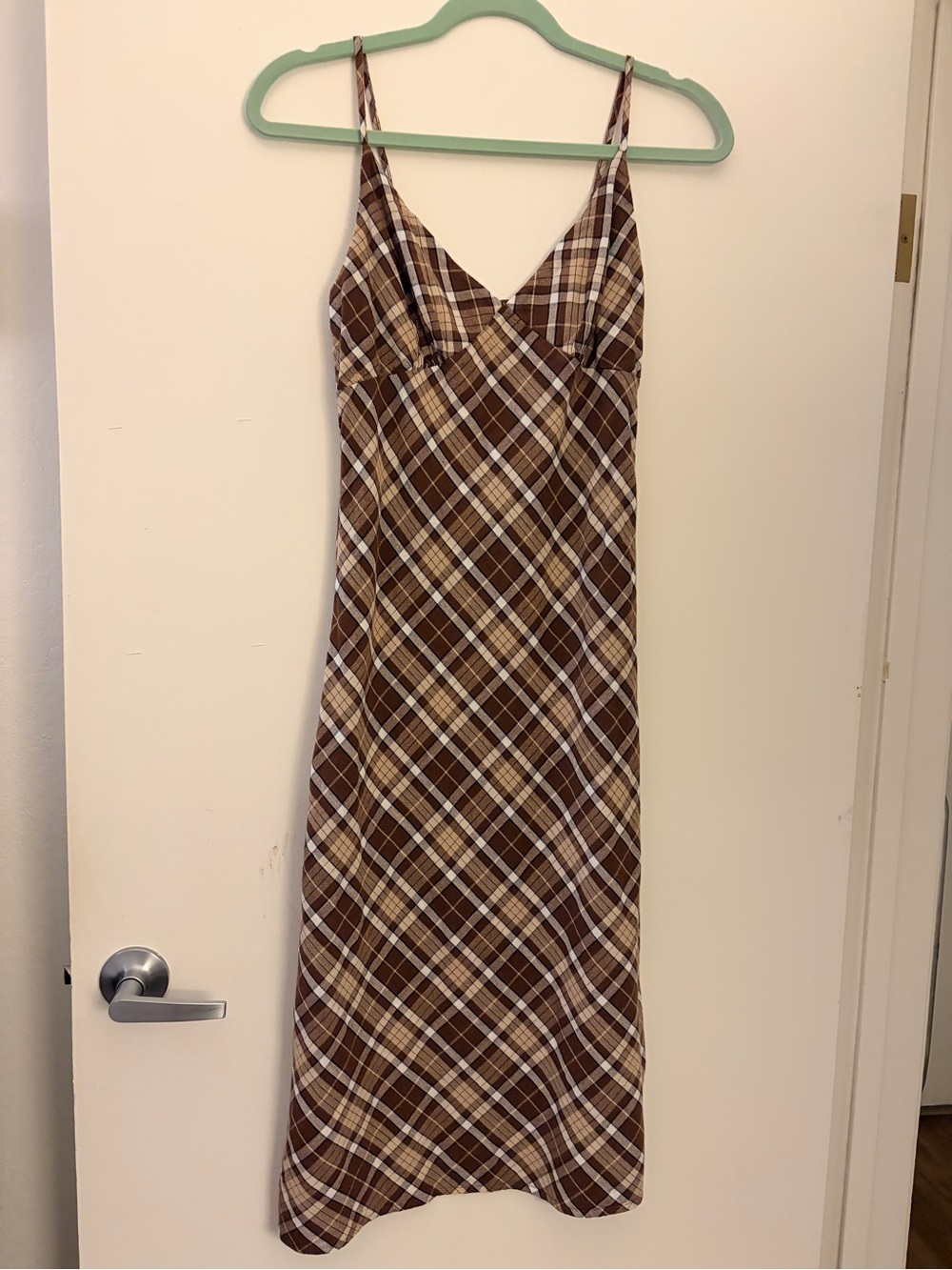 Brown Plaid Slip Maxi Dress